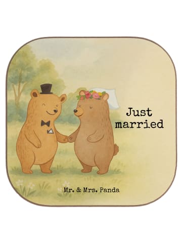 Mr. & Mrs. Panda Glasuntersetzer Bären Heirat Design mit Spruch in Weiß