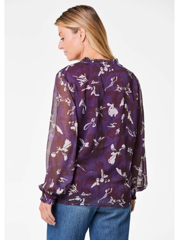 GOLDNER Kurzgröße:  Chiffonbluse mit Rüschen und Bindeband in beere / gemustert
