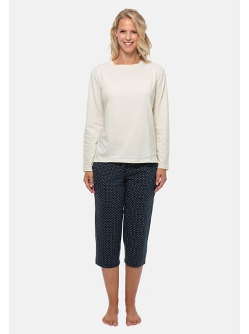 Schiesser Schlafanzug Cotton in Blau gepunktet / Creme