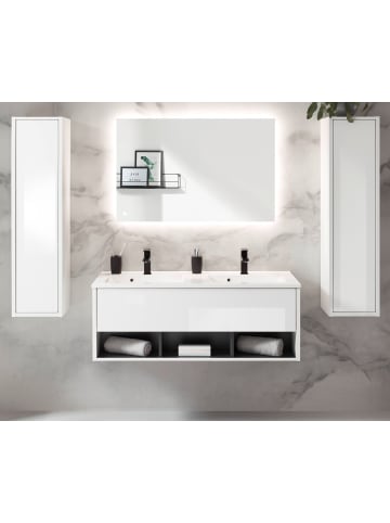 Furn.Design Badmöbel-Set weiß Hochglanz, grau, Komplettset mit Doppelwaschbecken