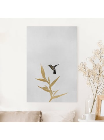 WALLART Leinwandbild - Kolibri und tropische goldene Blüte II in Gold