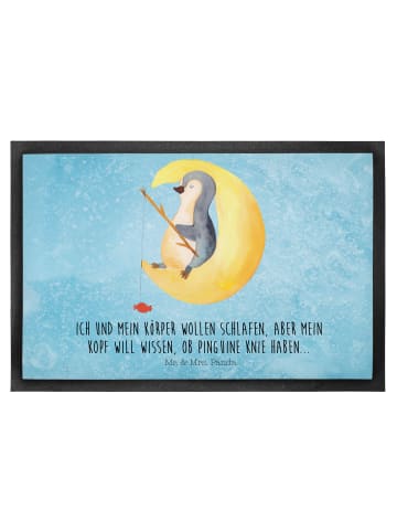 Mr. & Mrs. Panda fußmatte Pinguin Mond mit Spruch in Eisblau
