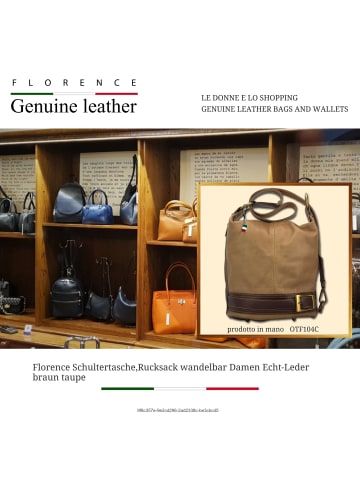 Florence Leder Schultertasche, Cityrucksack Florence Tasche braun, taupe ca. 23cm