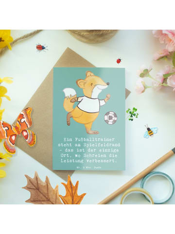 Mr. & Mrs. Panda Klappkarte Fußballtrainer Energie mit Spruch in Meeresbrise