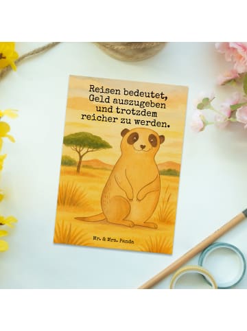 Mr. & Mrs. Panda Postkarte Erdmännchen Design mit Spruch in Weiß