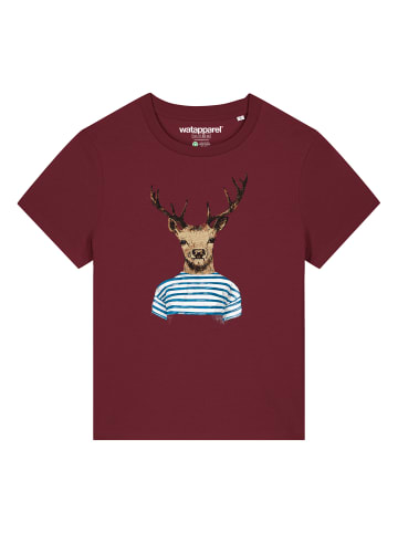 wat? Apparel T-Shirt Hirsch in Weinrot