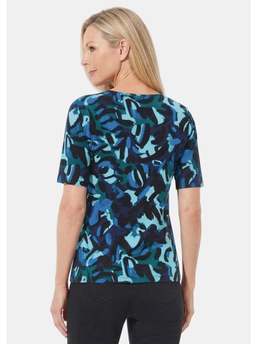 GOLDNER Viskoseshirt mit künstlerischem Print in marine / dunkelgrün / gemustert