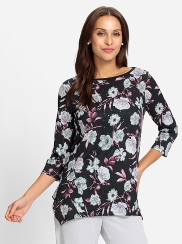 WITT WEIDEN Zipfel-Shirt in schwarz-flieder-bedruckt