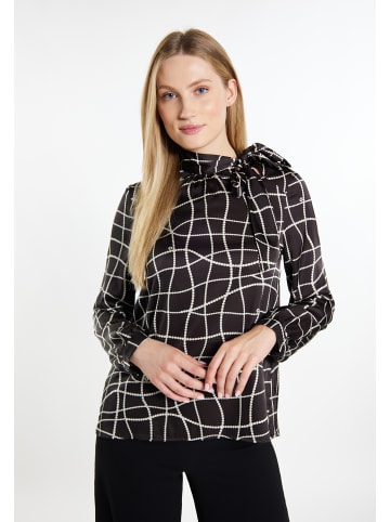 DreiMaster Damen Langarmbluse in Schwarz Wollweiss