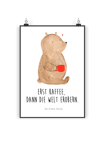 Mr. & Mrs. Panda Poster Bär Kaffee mit Spruch in Weiß