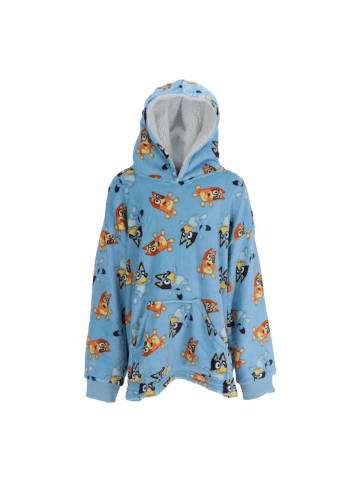COFI 1453 Bluey Kuscheldecke mit Kapuze Fleece Decke One Size 7-12 Jahre in Blau