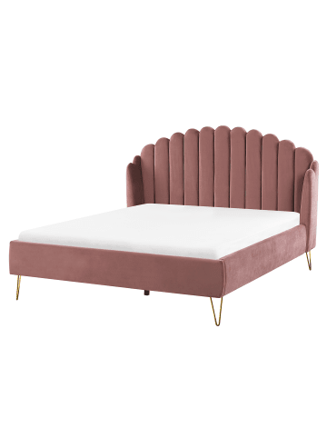 Beliani Doppelbett AMBILLOU in Rosa/Gold - (W) 177 x (H) 126 x (L) 214 cm
