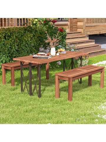 COSTWAY 2er Set Gartenbank 100 x 30,5 x 47 cm in Braun