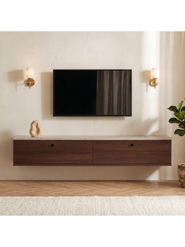 CALICOSY TV-Schrank ROY in Travertin - (W)140 x (H)25 x (L)25 cm