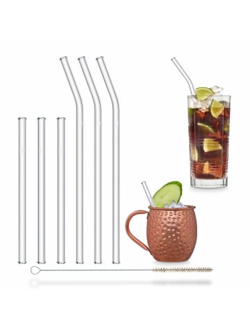 HÅLM 6er Set Trinkhalme: gebogene und gerade Glas-Strohhalme in Transparent - 23 cm, 15 cm