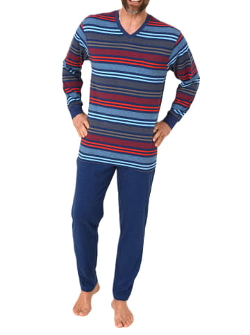 NORMANN Normann Schlafanzug lang Bündchen Streifen in rot
