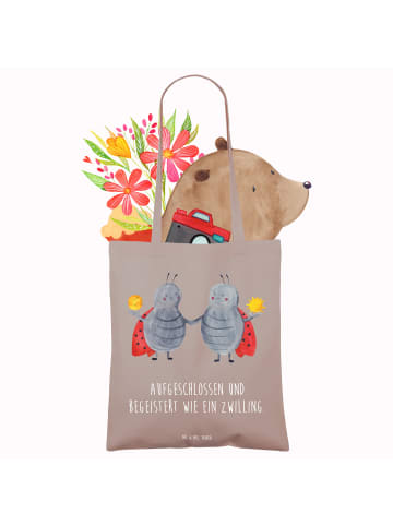 Mr. & Mrs. Panda Stofftasche Sternzeichen Zwilling mit Spruch in Braun Pastell