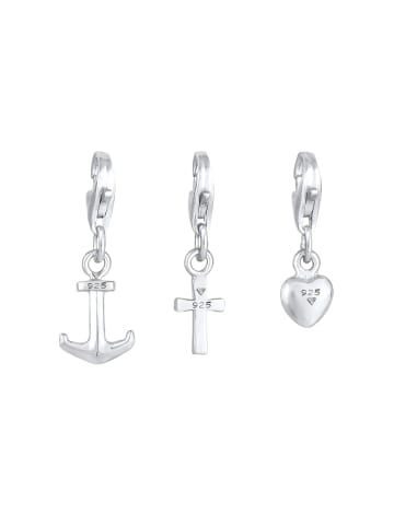 Nenalina Charm 925 Sterling Silber Anker, Herz, Kreuz in Silber