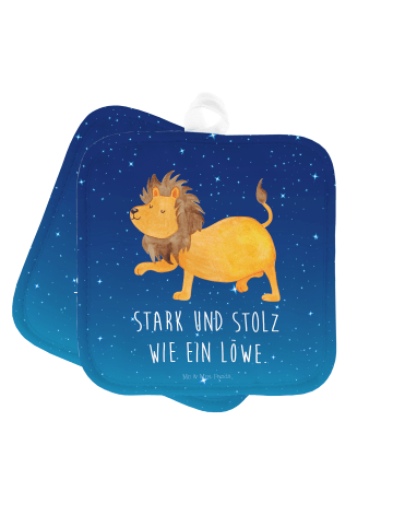Mr. & Mrs. Panda Ofenhandschuhe Sternzeichen Löwe mit Spruch in Sternenhimmel Blau