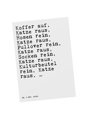Mr. & Mrs. Panda Postkarte Koffer auf, Katze raus,... mit Spruch in Weiß