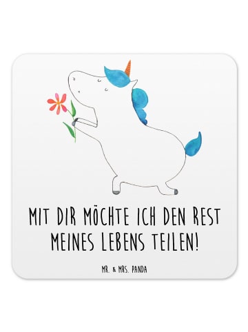 Mr. & Mrs. Panda Untersetzer für Gläser Einhorn Blume mit Spruch in Weiß
