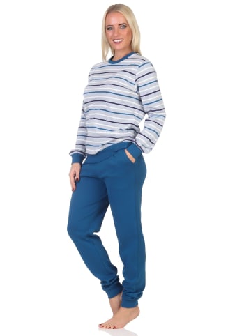 NORMANN Interlock Schlafanzug langarm Streifenoptik - 87318 in türkis