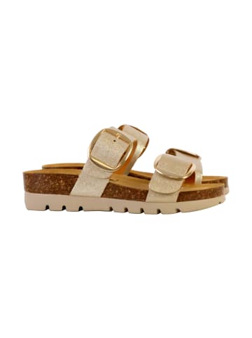 Plakton Combarro-Pantoletten aus Leder mit Keilabsatz Gold