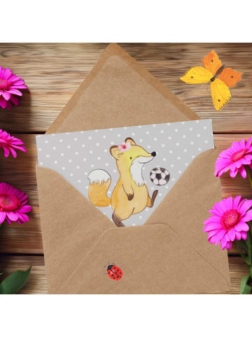 Mr. & Mrs. Panda Grußkarte Fußball Trainerin Dankbarkeit mit Spruch in Grau Pastell
