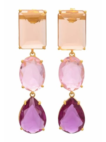 Gemshine Ohrringe Turmalin, Rosenquarz und Amethyst Tropfen in gold coloured