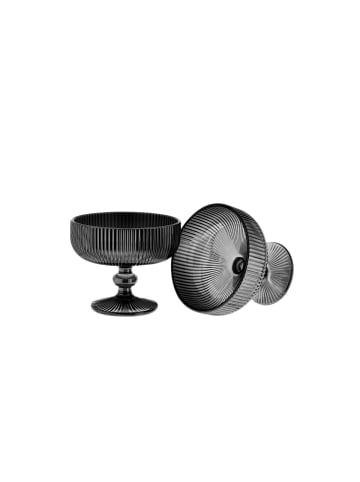 Almina Glasschalen 6er Set, 250 ml - Dessertschalen mit Fuß und geriffeltem in Schwarz