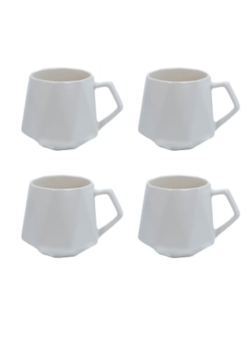 Intirilife Kaffee Tee Tasse in Feinschliff Optik 350 ml Becher mit Henkel in 4x Weiß