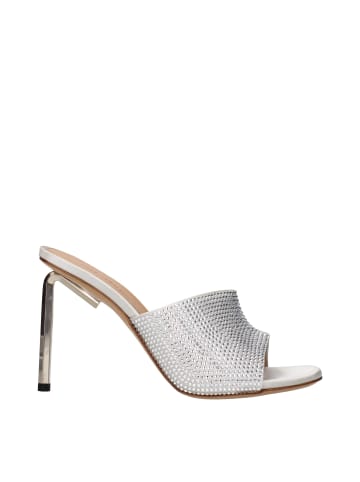 Off-White Grau Satin Stiletto Absatz Sandalen