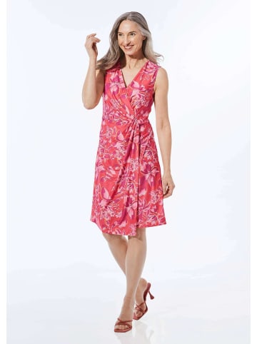 GOLDNER Kurzgröße: Kleid in Wickeloptik in pink / mandarine / geblümt