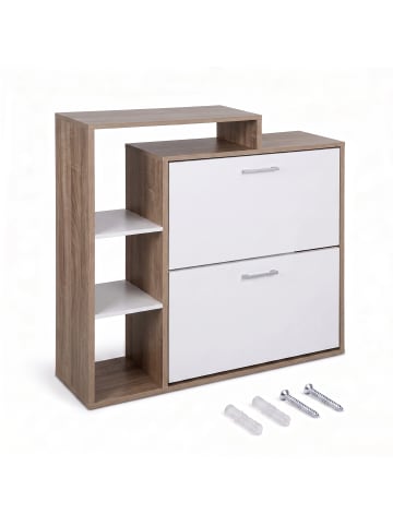 relaxdays Schuhschrank in Natur/ Weiß - (B)80 x (H)90 x (T)23,5 cm