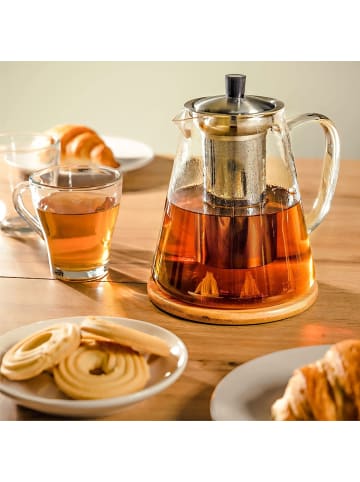 Cosumy Teekanne Glas mit Edelstahl Siebeinsatz 1,3 - Mit Untersetzer