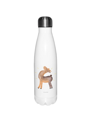 Mr. & Mrs. Panda Wasserflasche Lama Stolz ohne Spruch in Weiß