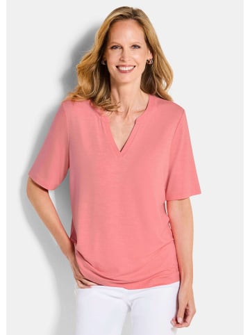 GOLDNER Kurzgröße:  Viskoseshirt Jerseyshirt mit Blende in koralle