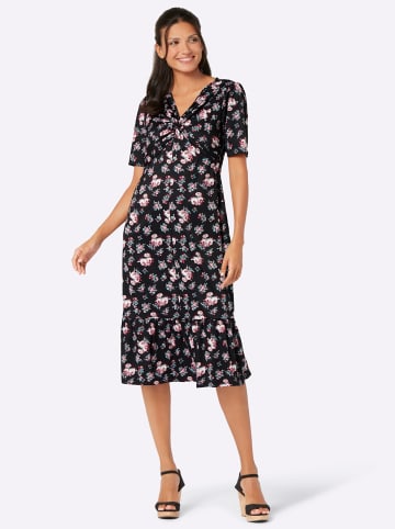 Sieh an! Shirtkleid in schwarz-hortensie-gemustert
