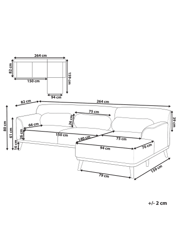 Beliani Ecksofa SIMOS in Weiß/Braun - (W) 264 x (H) 80 x (L) 82 cm