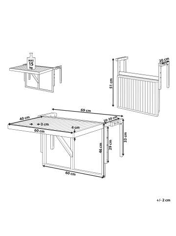 Beliani Klappbarer Tisch UDINE in Braun - (W) 69 x (H) 51 x (L) 70 cm
