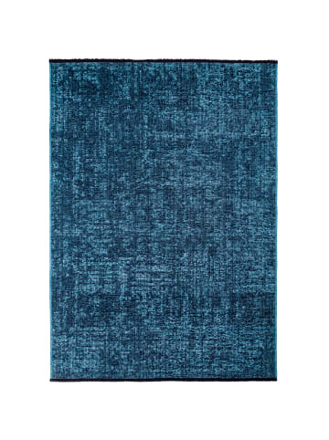 KADIMA DESIGN Teppich Kurzflor Unicolor Chenille Baumwolle Innen in Blau