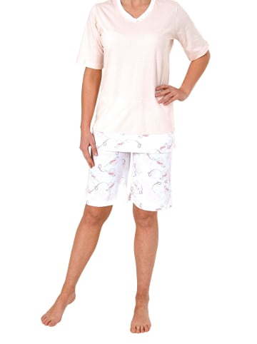 NORMANN Shorty Pyjama Schlafanzug kurzarm T-Shirt Top floralem Muster - 44706 in rosa