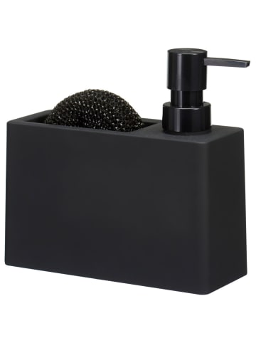 Excellent Houseware Seifenspender mit Schwammhalter GRAIN aus Dolomit in Schwarz