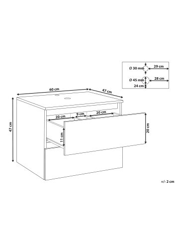 Beliani Waschbeckenunterschrank SERRA in Weiß - (W) 60 x (H) 47 x (L) 47 cm