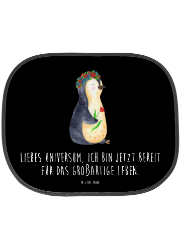 Mr. & Mrs. Panda Auto Sonnenblende Pinguin Blumen mit Spruch in Schwarz
