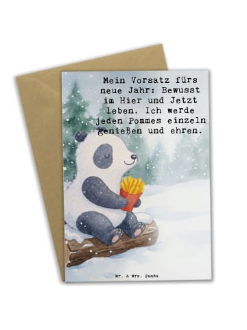 Mr. & Mrs. Panda Babykarte Panda Winter Pommes Design mit Spruch in Weiß