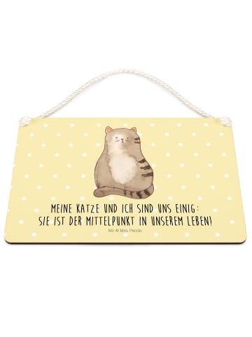 Mr. & Mrs. Panda Schild Katze Sitzen mit Spruch in Gelb Pastell