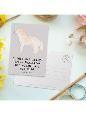 Mr. & Mrs. Panda Postkarte Golden Retriever Freund mit Spruch in Grau Pastell