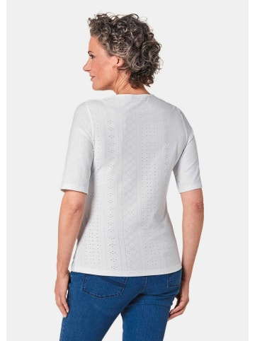 GOLDNER Kurzgröße:  Stretchshirt mit floralem Muster in weiß