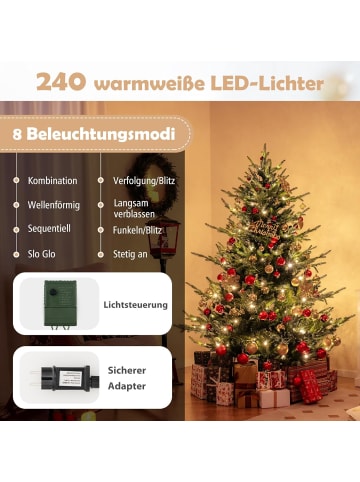 COSTWAY 180cm Künstlicher Weihnachtsbaum mit Beleuchtung in Grün